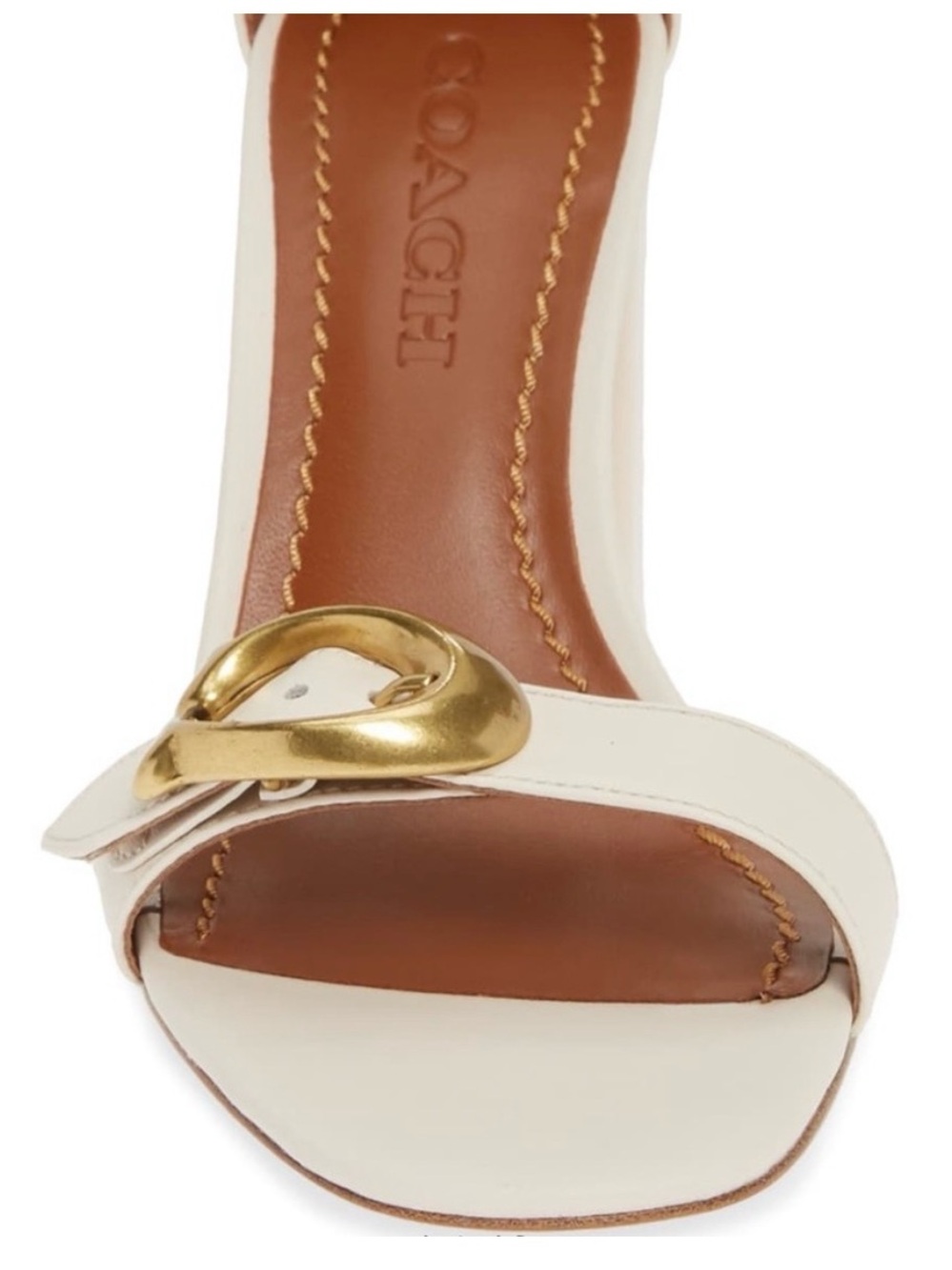 Coach Maya Leather Block Heel Sandal -
Champagne Beige Brass Gold Buckle Size 10 - Picture 3 of 13